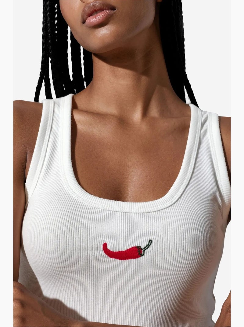 Top camisola de malha bordada busem Branco - Kiabi