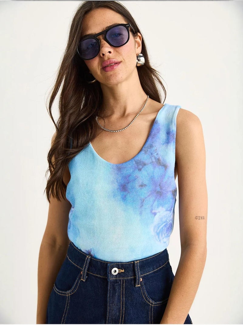 Top camisola floral em algodão-lycra lucci Azul-safira - Kiabi