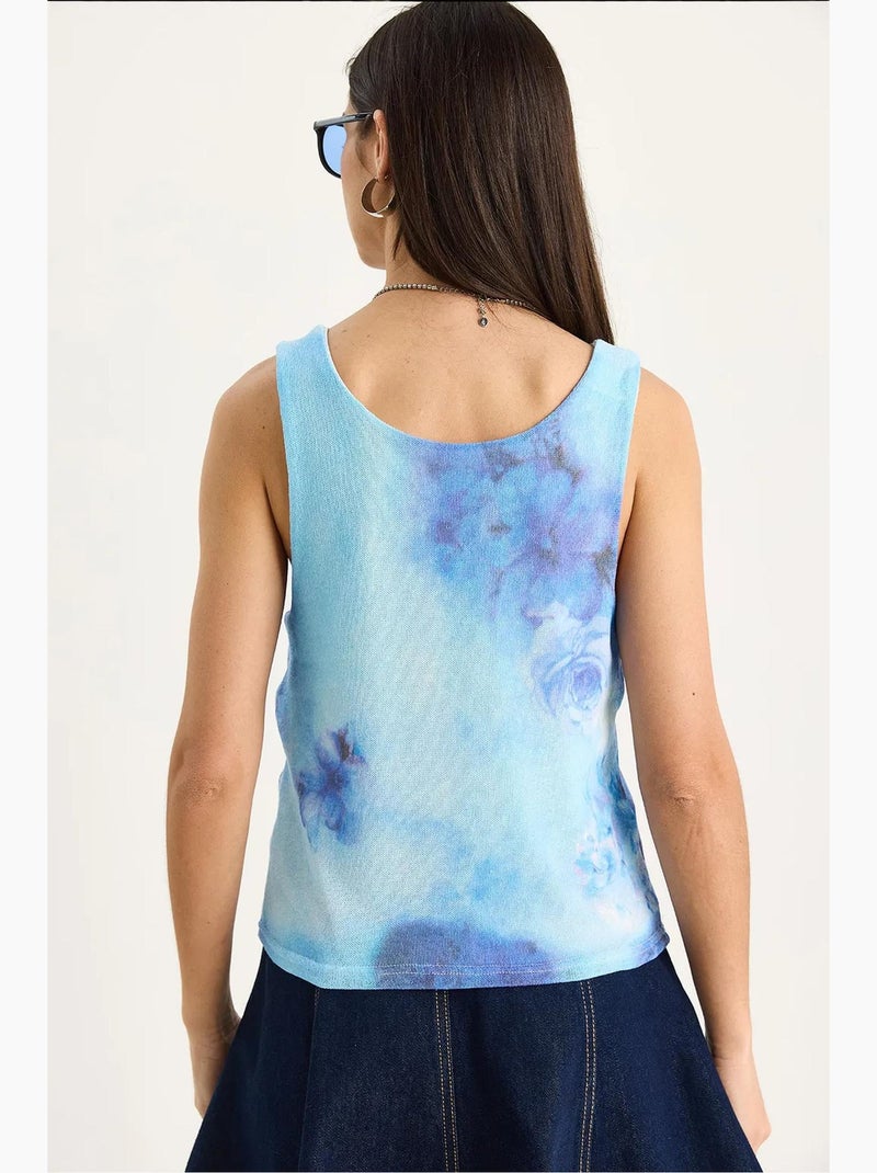 Top camisola floral em algodão-lycra lucci Azul-safira - Kiabi