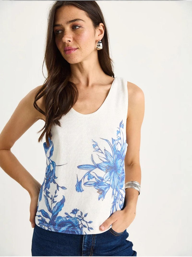 Top camisola floral em algodão-lycra lucci Branco - Kiabi