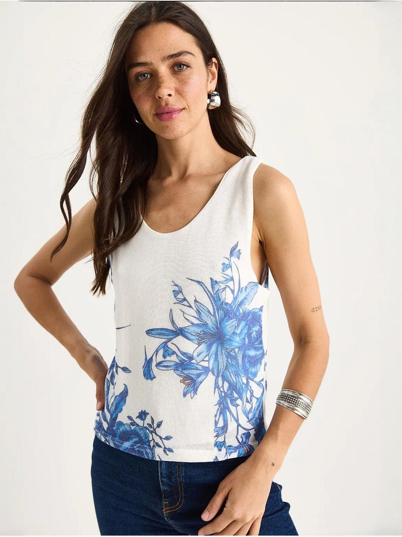 Top camisola floral em algodão-lycra lucci Branco - Kiabi