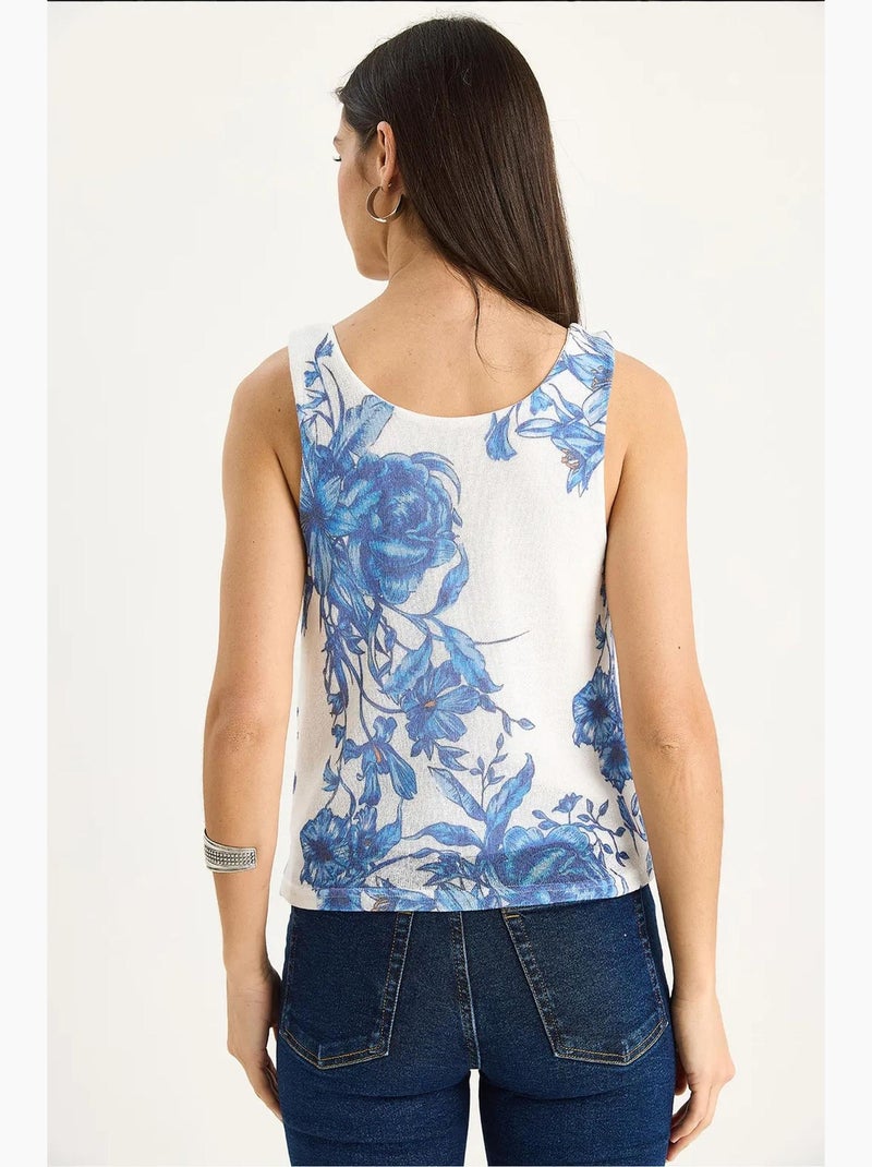 Top camisola floral em algodão-lycra lucci Branco - Kiabi