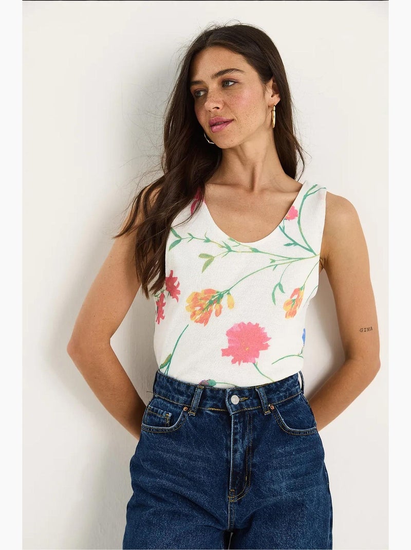 Top camisola floral em algodão-lycra lucci Branco sujo - Kiabi