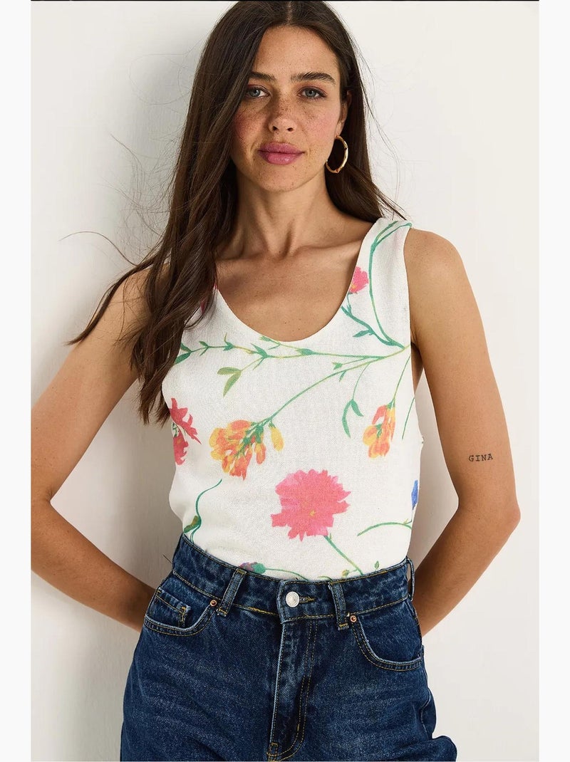 Top camisola floral em algodão-lycra lucci Branco sujo - Kiabi