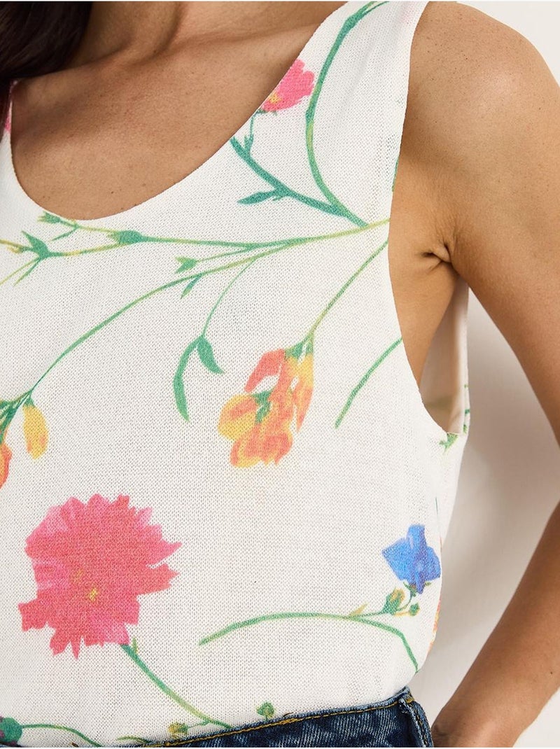 Top camisola floral em algodão-lycra lucci Branco sujo - Kiabi