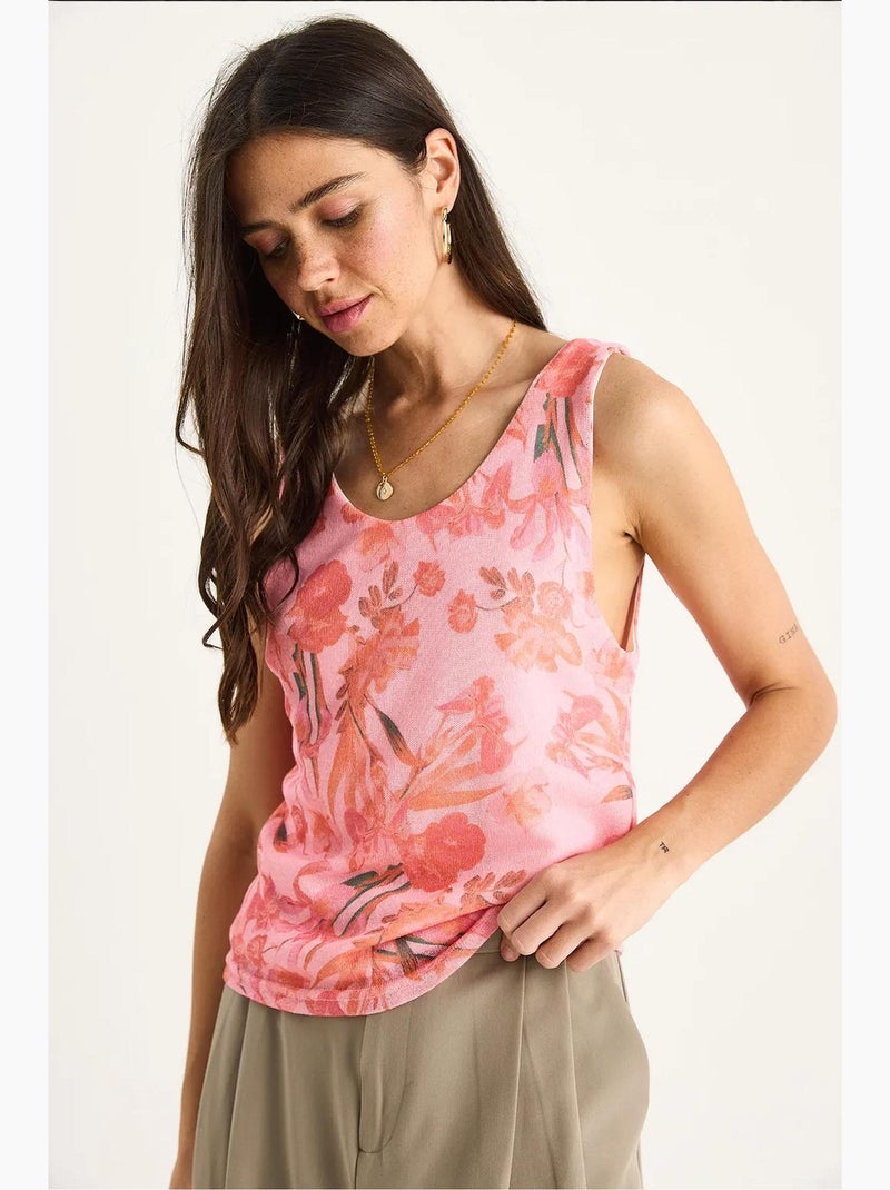 Top camisola floral em algodão-lycra lucci Rosa-fluo/Solinotes - Kiabi