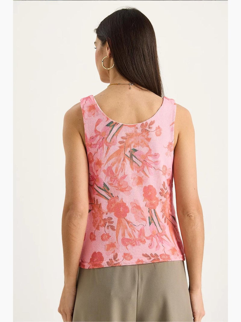 Top camisola floral em algodão-lycra lucci Rosa-fluo/Solinotes - Kiabi