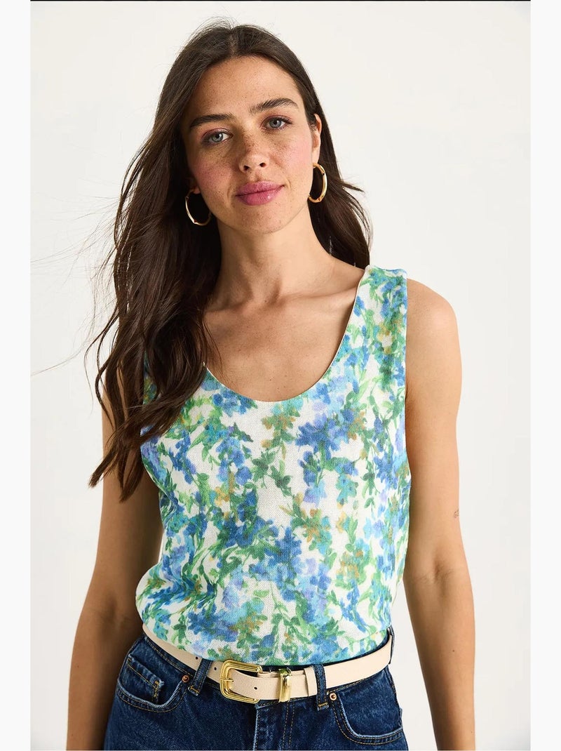 Top camisola floral em algodão-lycra lucci Verde - Kiabi