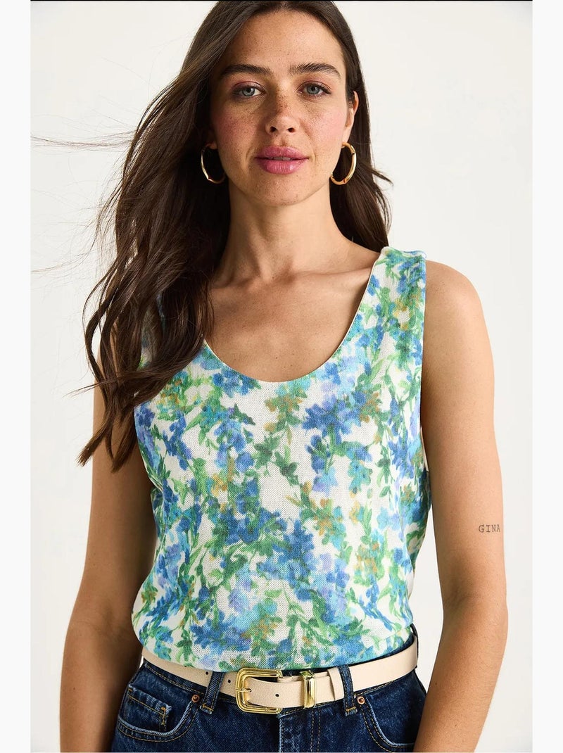 Top camisola floral em algodão-lycra lucci Verde - Kiabi