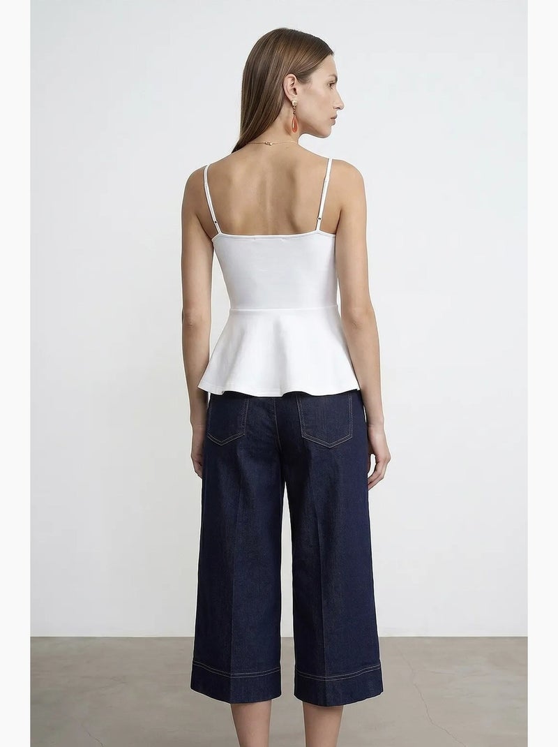 Top camisola justo com decote quadrado e folhos dilvin Branco - Kiabi