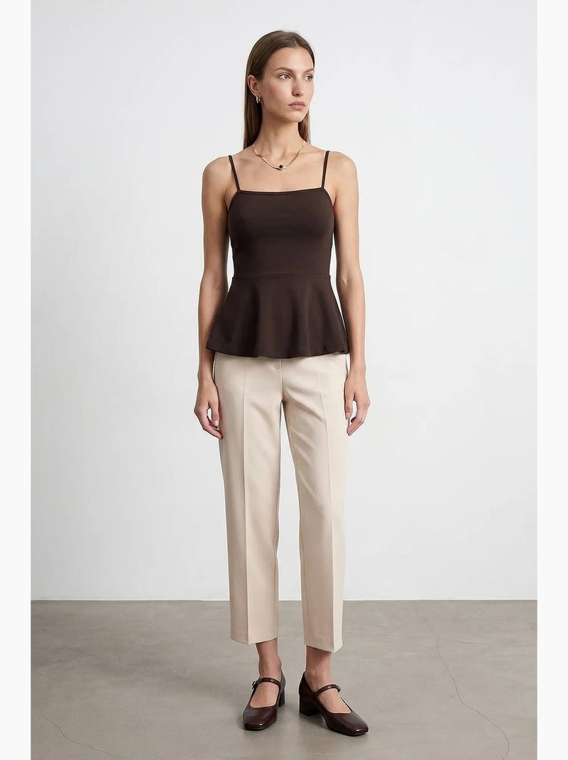 Top camisola justo com decote quadrado e folhos dilvin Castanho-chocolate - Kiabi