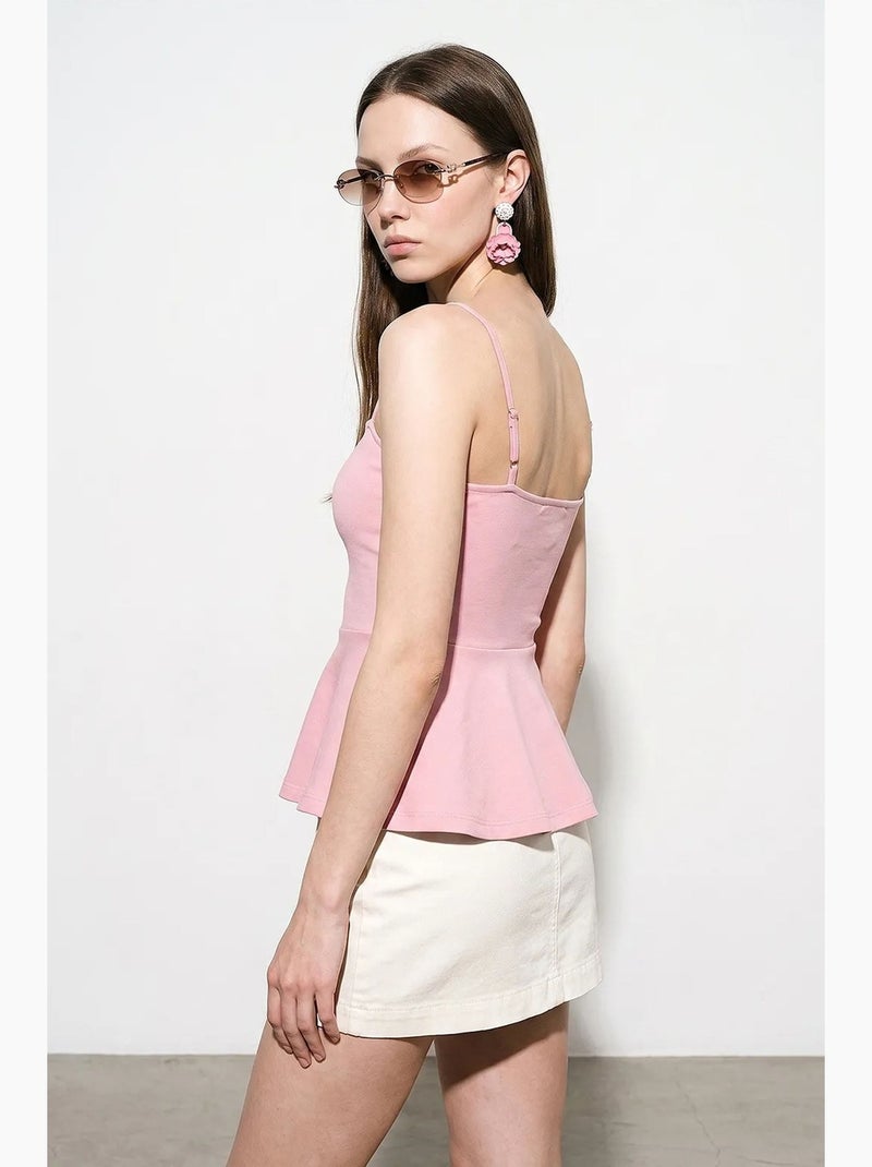 Top camisola justo com decote quadrado e folhos dilvin Rosa - Kiabi