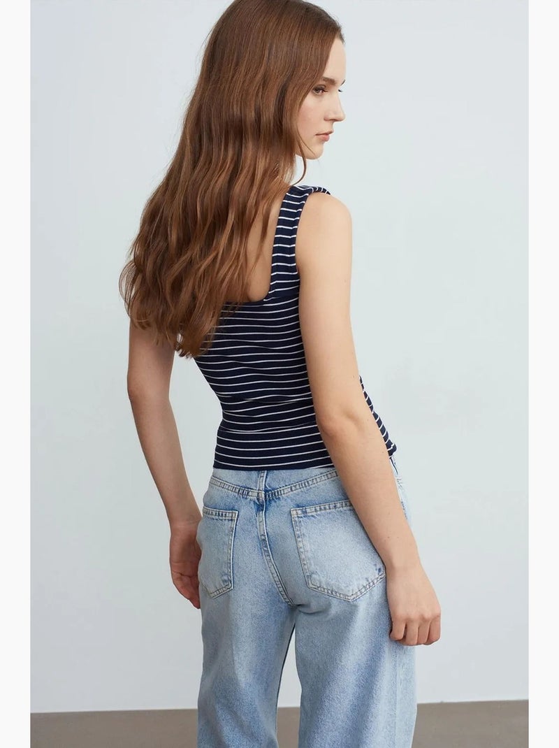 Top canelado às riscas dilvin Azul Branco - Kiabi