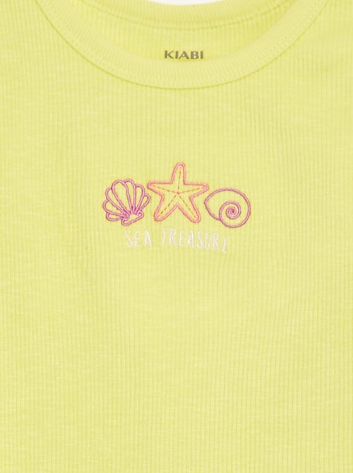 Top canelado bordado - Kiabi