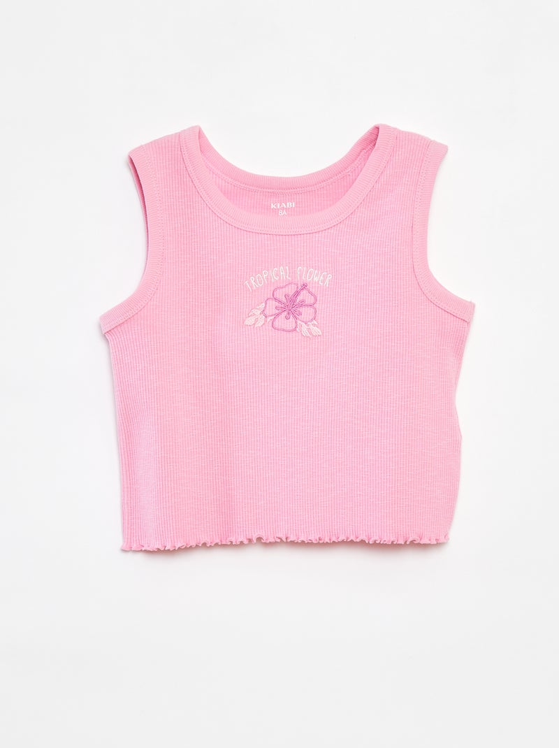 Top canelado bordado ROSA - Kiabi