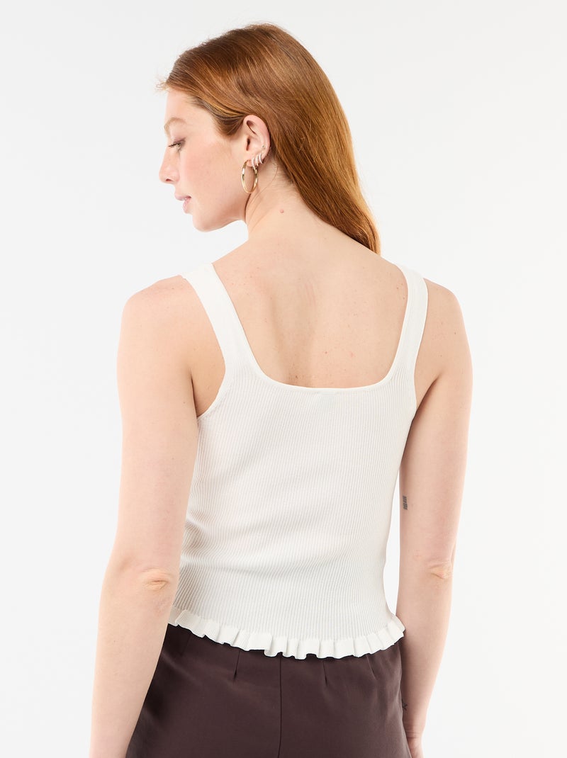 Top canelado com abertura de botões decorativa à frente Branco - Kiabi