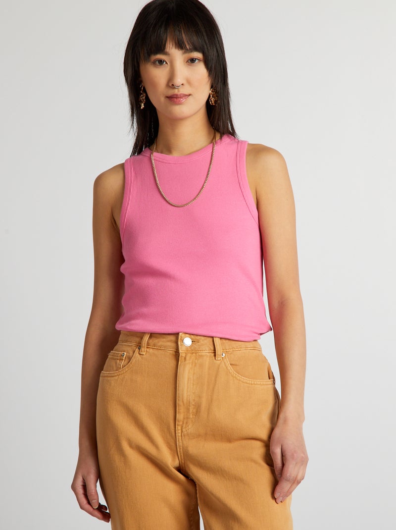 Top canelado com decote americano Rosa - Kiabi