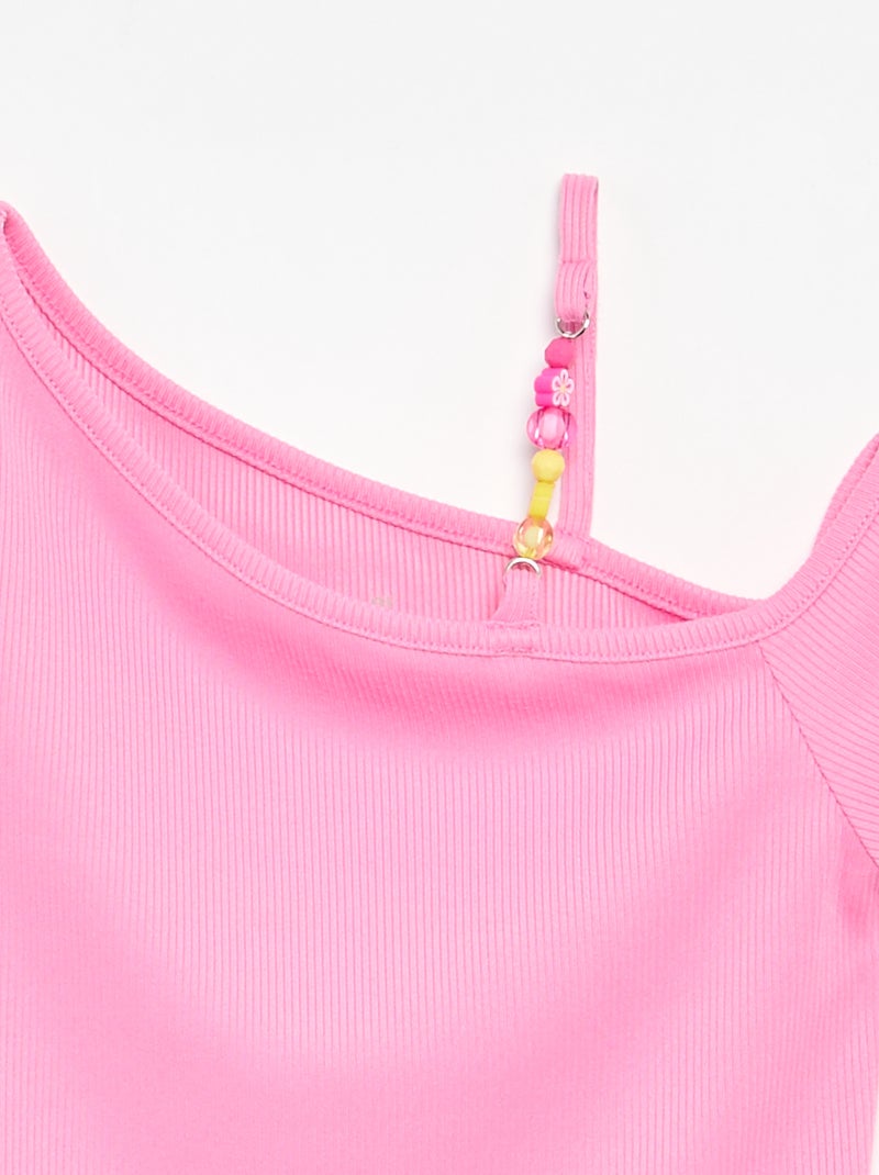 Top canelado com gola assimétrica Rosa - Kiabi