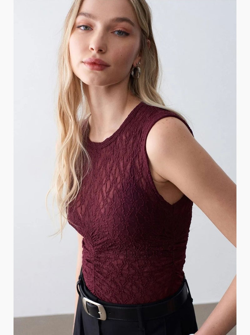 Top canelado com renda dilvin Vermelho bordô - Kiabi