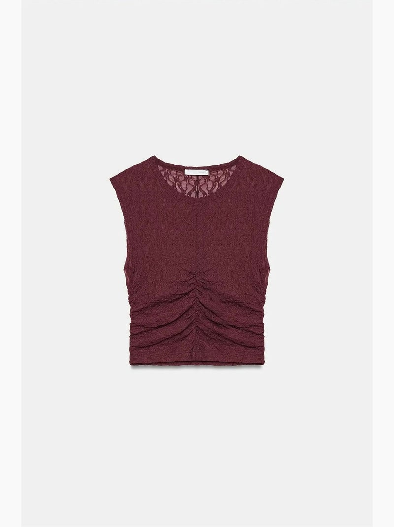 Top canelado com renda dilvin Vermelho bordô - Kiabi