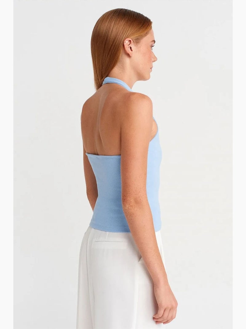 Top canelado gola halter detalhe strass dilvin Azul-céu - Kiabi