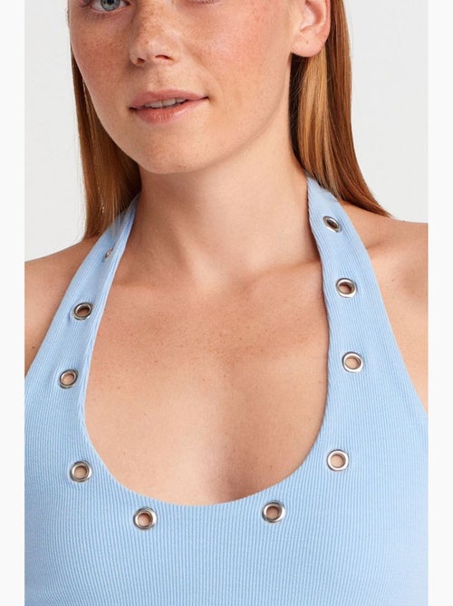 Top canelado gola halter detalhe strass dilvin - Kiabi Top canelado gola halter detalhe strass dilvin - Kiabi