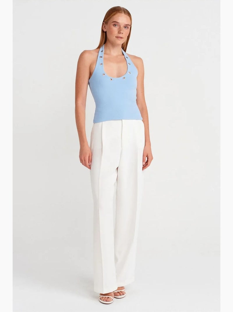 Top canelado gola halter detalhe strass dilvin Azul-céu - Kiabi