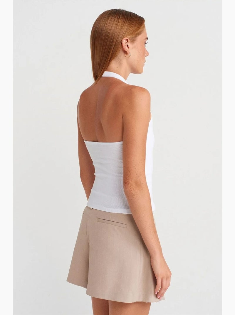 Top canelado gola halter detalhe strass dilvin Branco - Kiabi