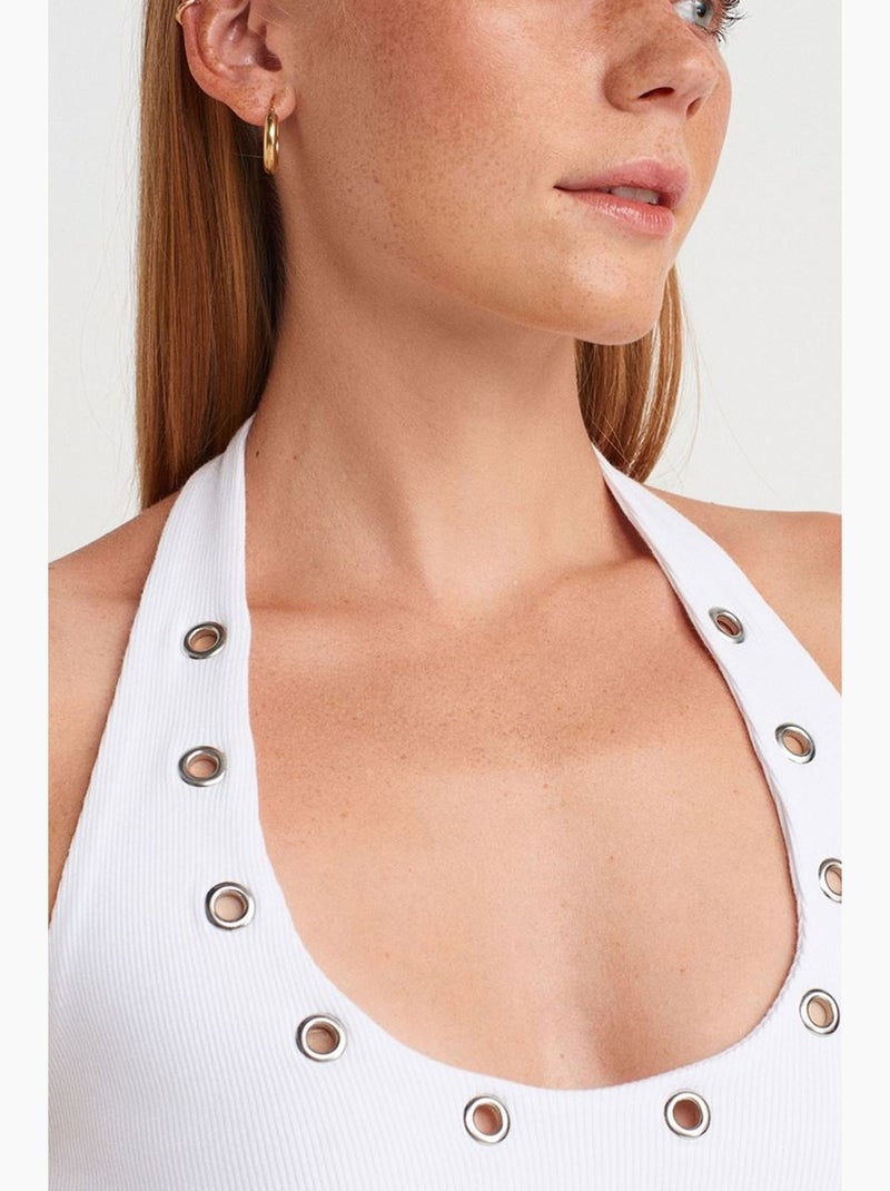 Top canelado gola halter detalhe strass dilvin Branco - Kiabi