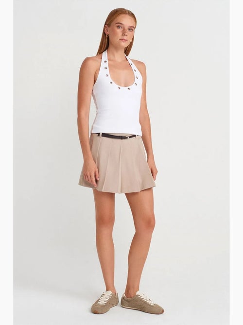 Top canelado gola halter detalhe strass dilvin - Kiabi Top canelado gola halter detalhe strass dilvin - Kiabi