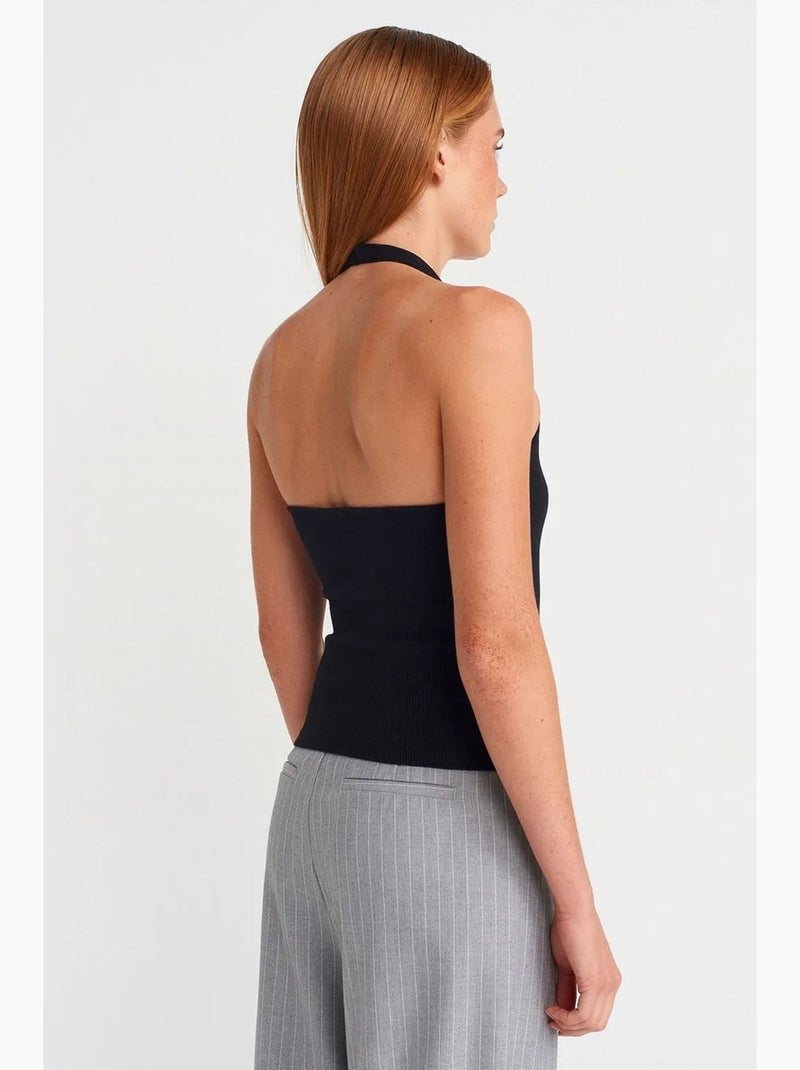 Top canelado gola halter detalhe strass dilvin Preto - Kiabi