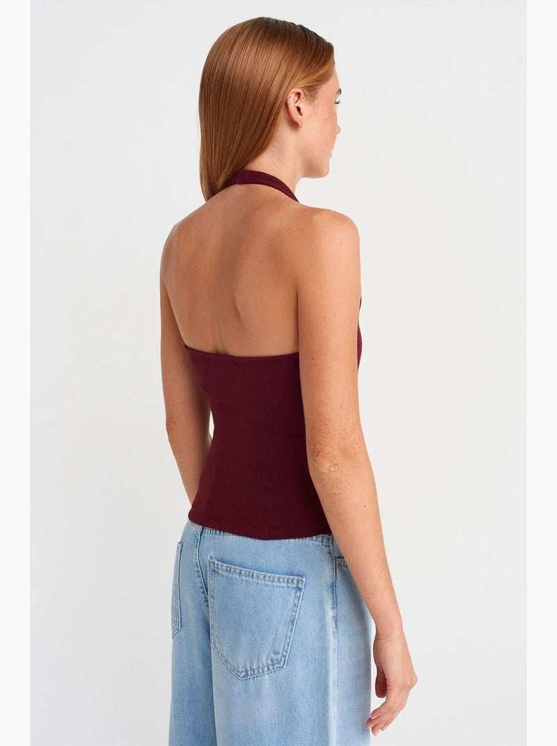 Top canelado gola halter detalhe strass dilvin Vermelho bordô - Kiabi