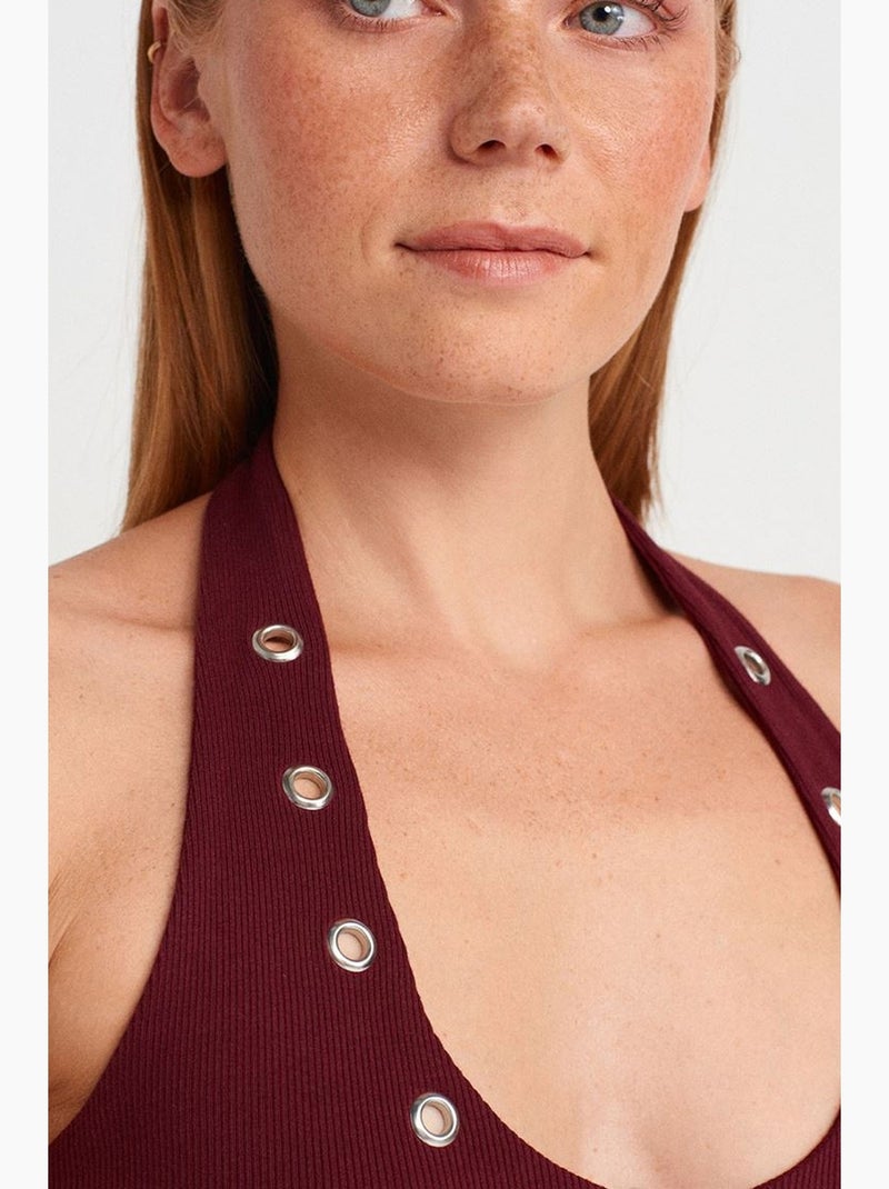 Top canelado gola halter detalhe strass dilvin Vermelho bordô - Kiabi