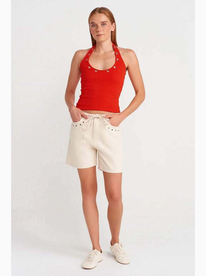 Top canelado gola halter detalhe strass dilvin Vermelho - Kiabi
