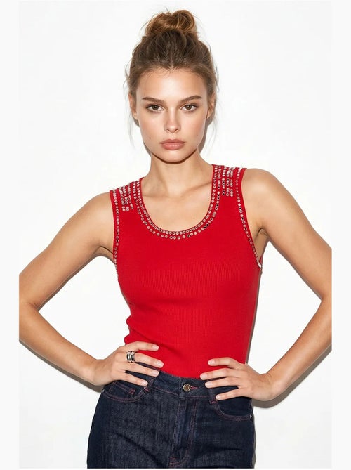 Top canelado gola redonda com strass lucci - Kiabi Top canelado gola redonda com strass lucci - Kiabi