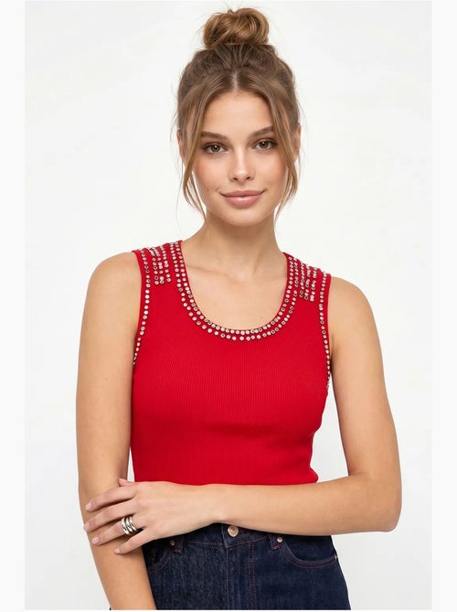 Top canelado gola redonda com strass lucci - Kiabi Top canelado gola redonda com strass lucci - Kiabi