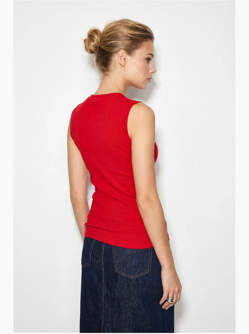 Top canelado gola redonda com strass lucci Vermelho - Kiabi