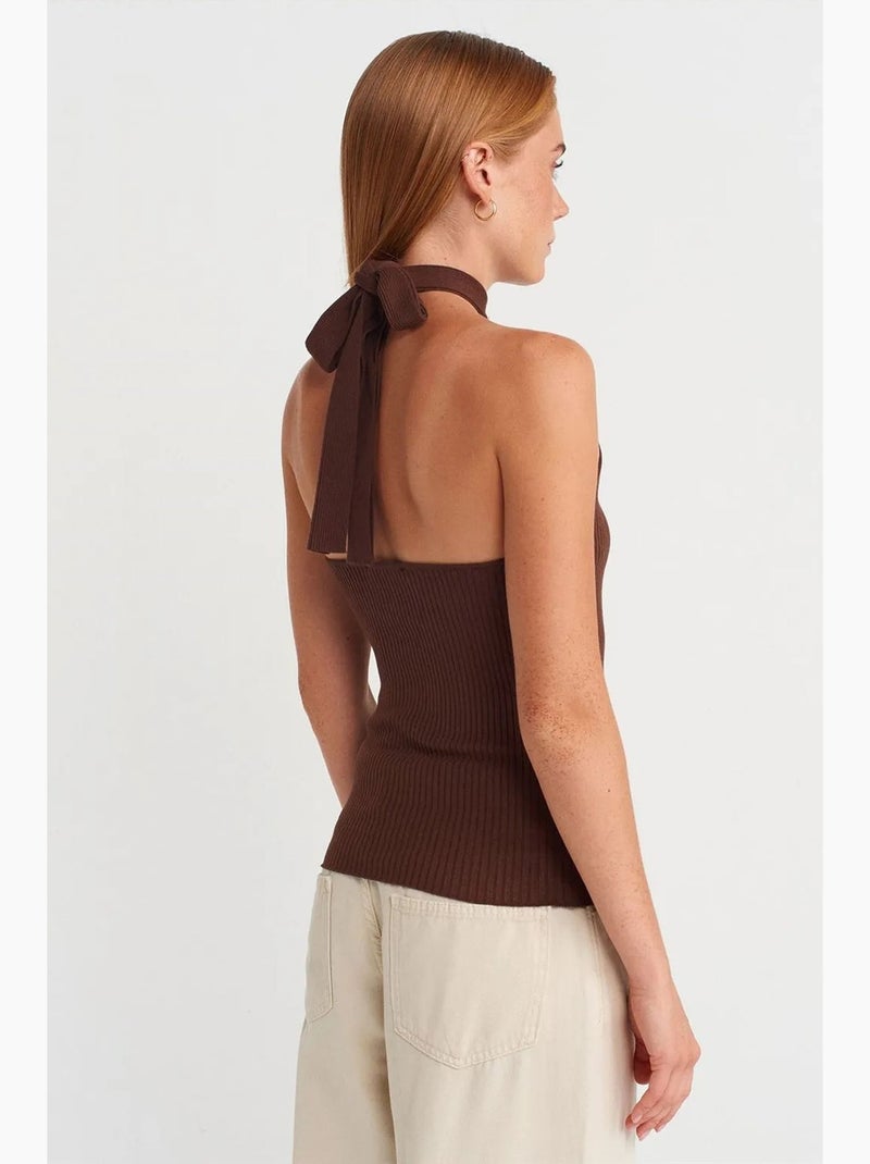 Top canelado justo gola halter dilvin Castanho-chocolate - Kiabi