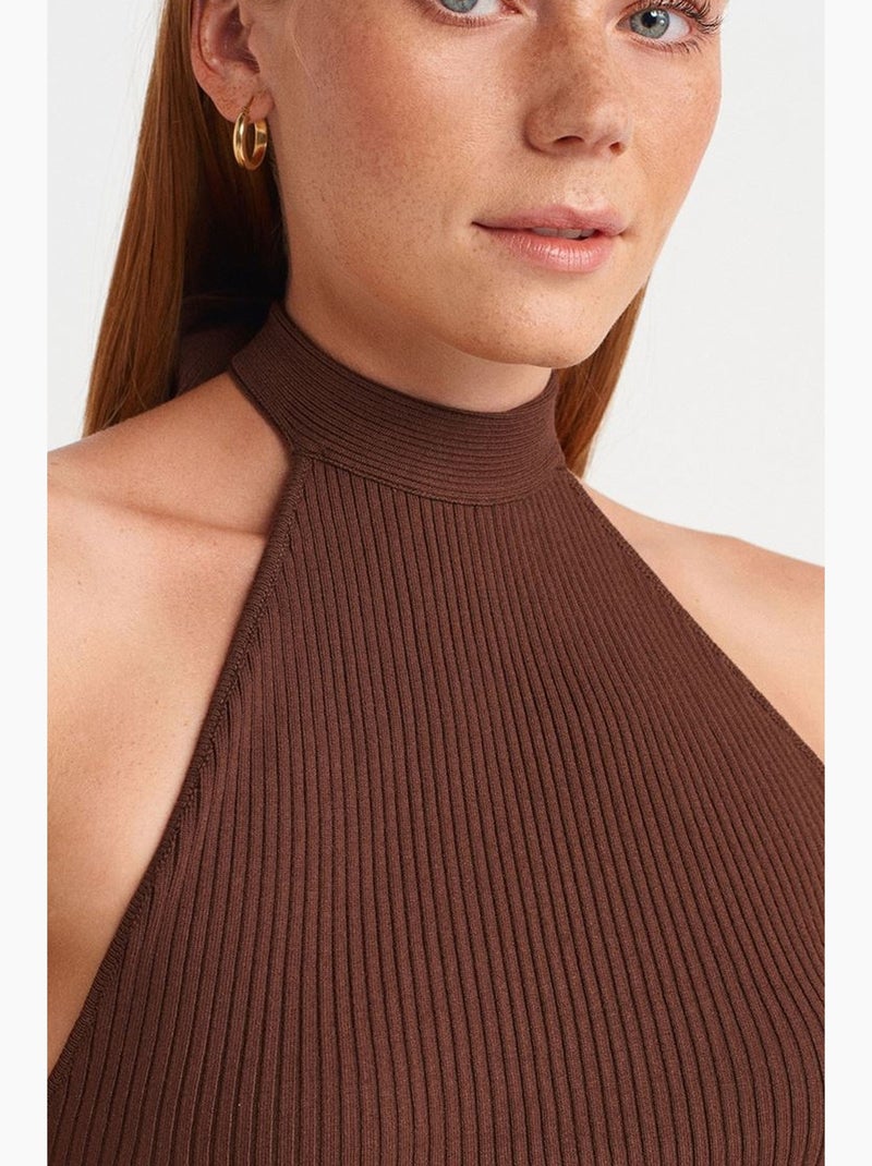 Top canelado justo gola halter dilvin Castanho-chocolate - Kiabi