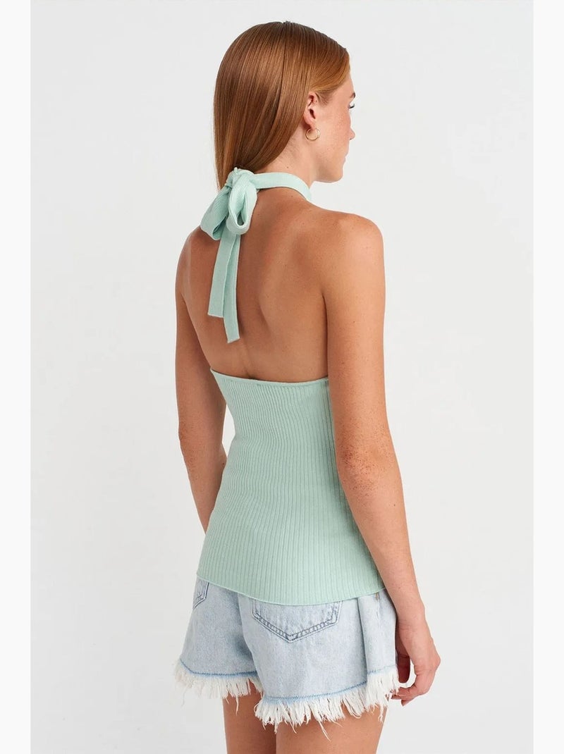 Top canelado justo gola halter dilvin Verde menta - Kiabi