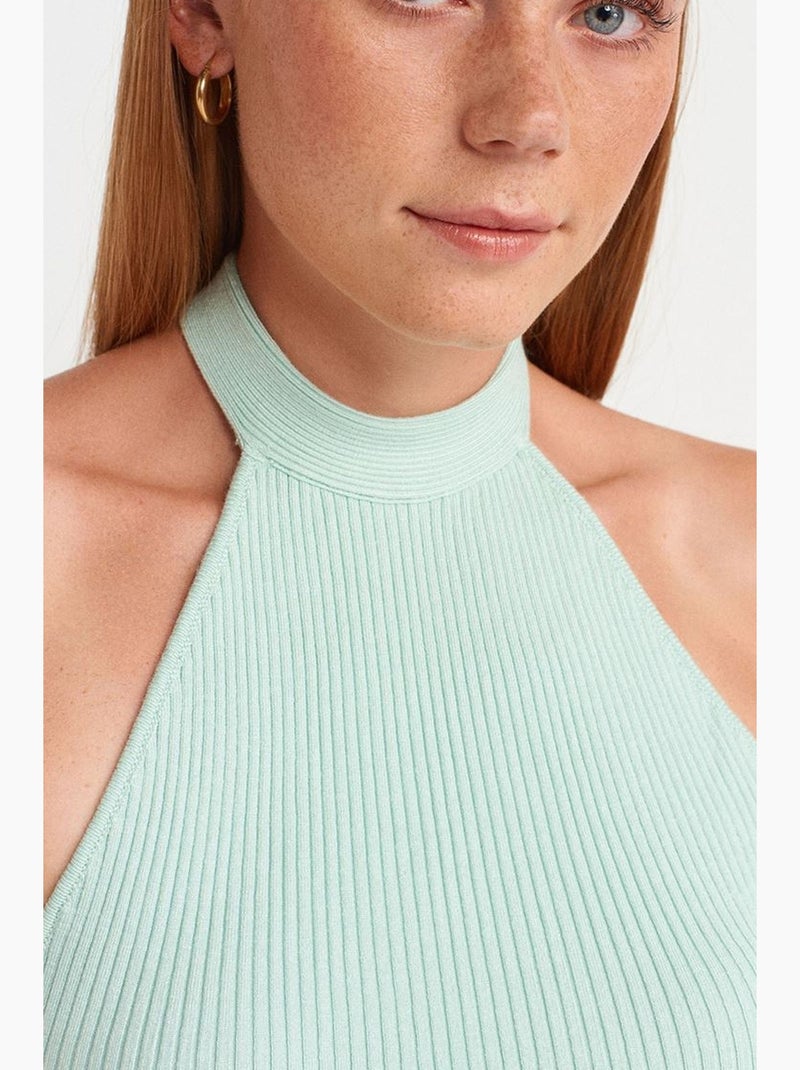 Top canelado justo gola halter dilvin Verde menta - Kiabi