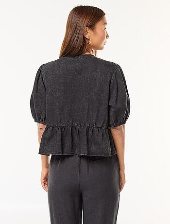 Top colete em ganga com laços para atar à frente corte cropped