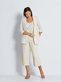 Top com alças finas em linho e algodão - Kiabi