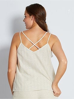 Top com alças finas em linho e algodão - Kiabi