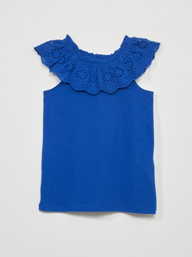 Top com bordado inglês Azul - Kiabi