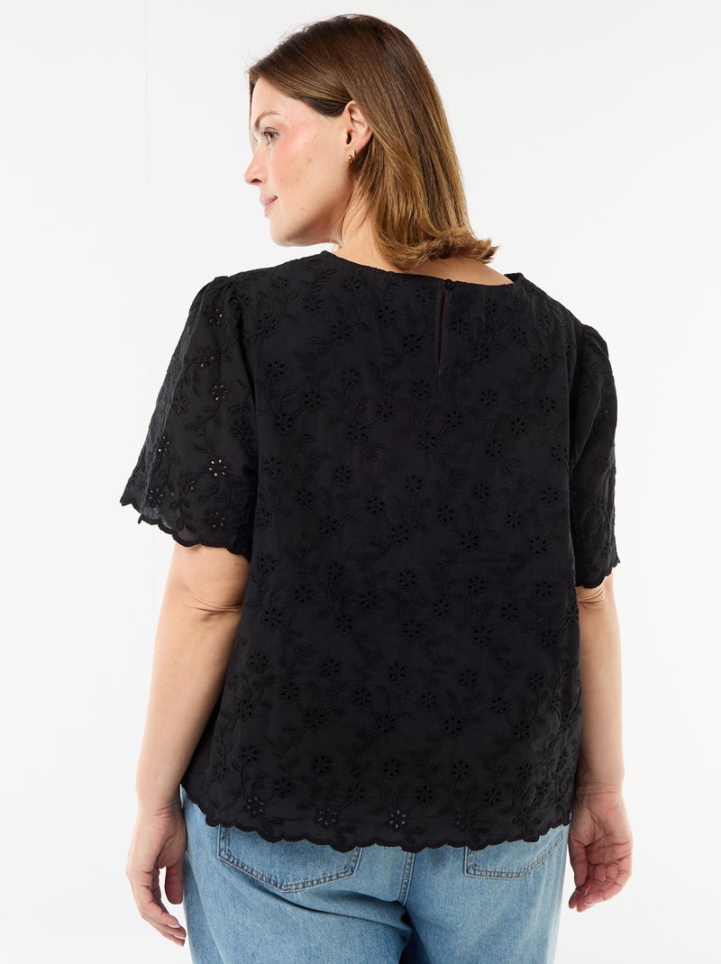 Top com bordado inglês Preto - Kiabi