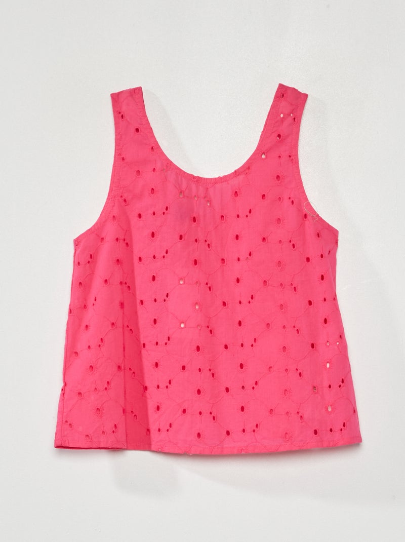 Top com bordado inglês Rosa Quente - Kiabi