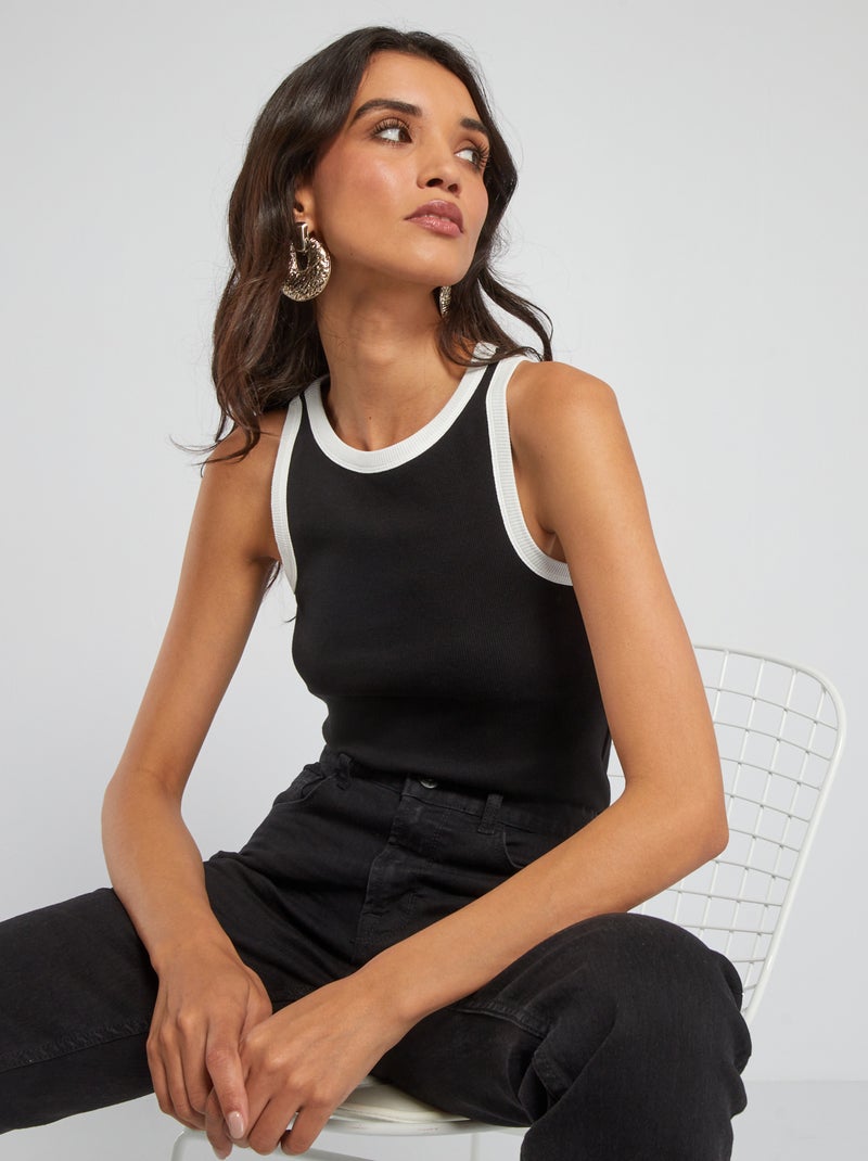 Top com cavas contrastantes Preto - Kiabi