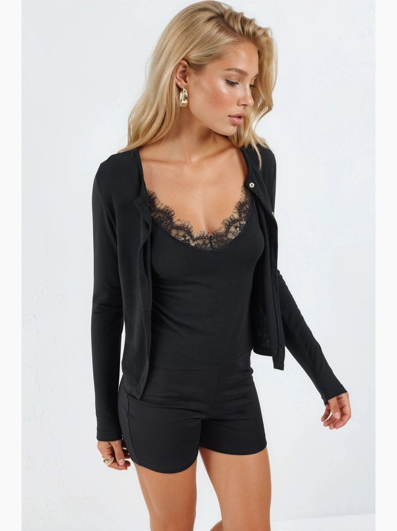 Top com decote em v e casaco casual busem Preto - Kiabi