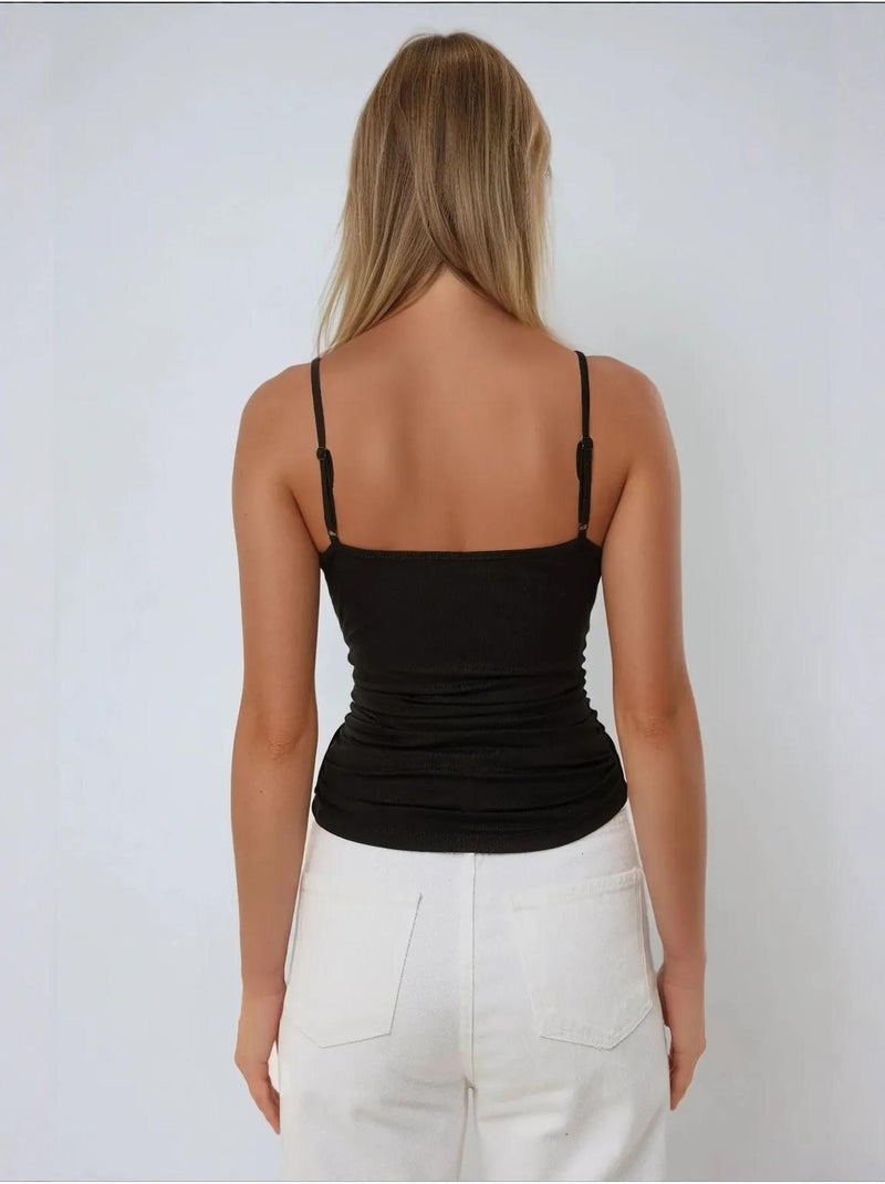 Top com decote em v e detalhes em renda hiccup Preto - Kiabi